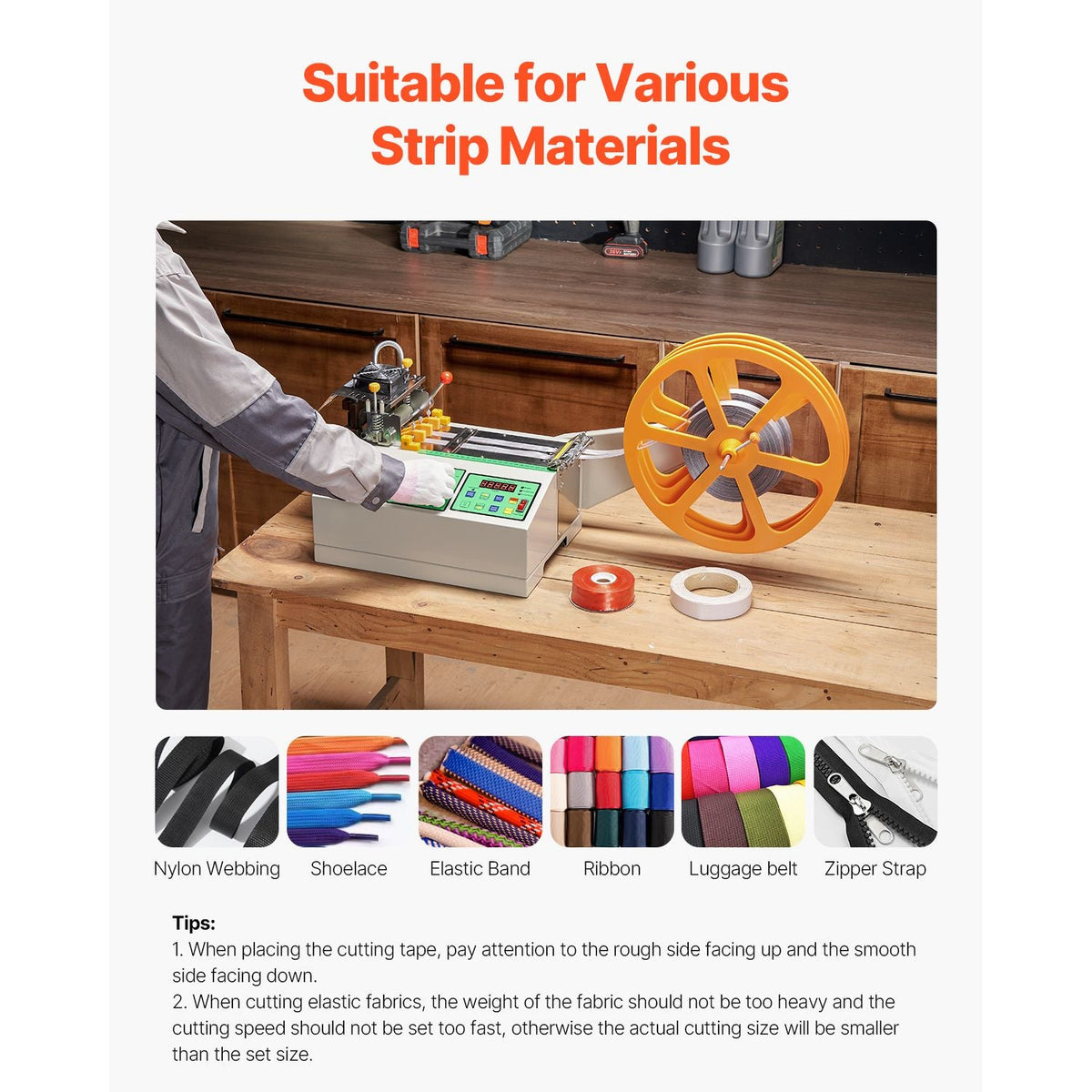 Automatic Webbing Cutting Machine, Hot and Cold Ribbon Cutting Machine with Adjustable Temperature and LCD Display, Zipper Tapes Cutter for Nylon Webbing, Elastic Bands, Shoelaces