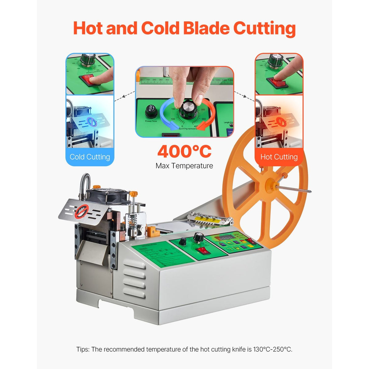 Automatic Webbing Cutting Machine, Hot and Cold Ribbon Cutting Machine with Adjustable Temperature and LCD Display, Zipper Tapes Cutter for Nylon Webbing, Elastic Bands, Shoelaces