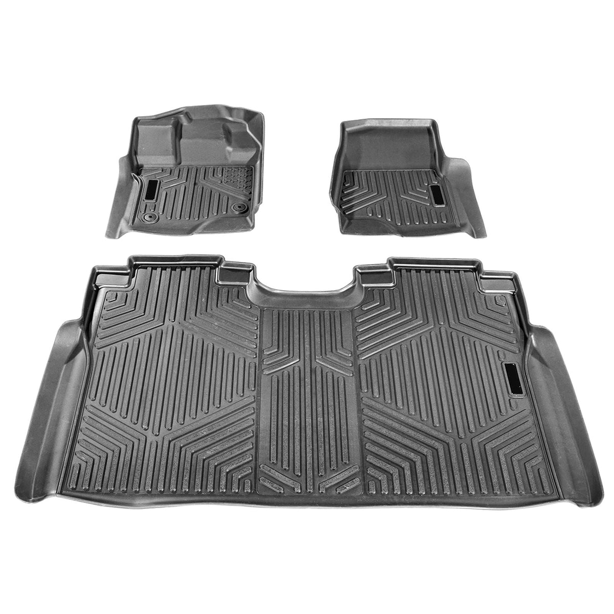 Automotive Floor Mats, Fits for 2015-2024 Ford F-150 (Includes 2022-2024 Lightning) SuperCrew with Carpet & Without Fold Flat Storage, 3 pcs Front and 2nd Row Liners, Liners for Trucks, Black