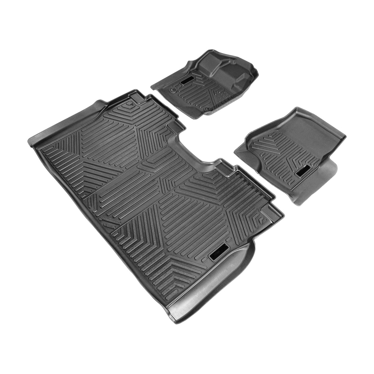 Automotive Floor Mats, Fits for 2015-2024 Ford F-150 (Includes 2022-2024 Lightning) SuperCrew with Carpet & Without Fold Flat Storage, 3 pcs Front and 2nd Row Liners, Liners for Trucks, Black