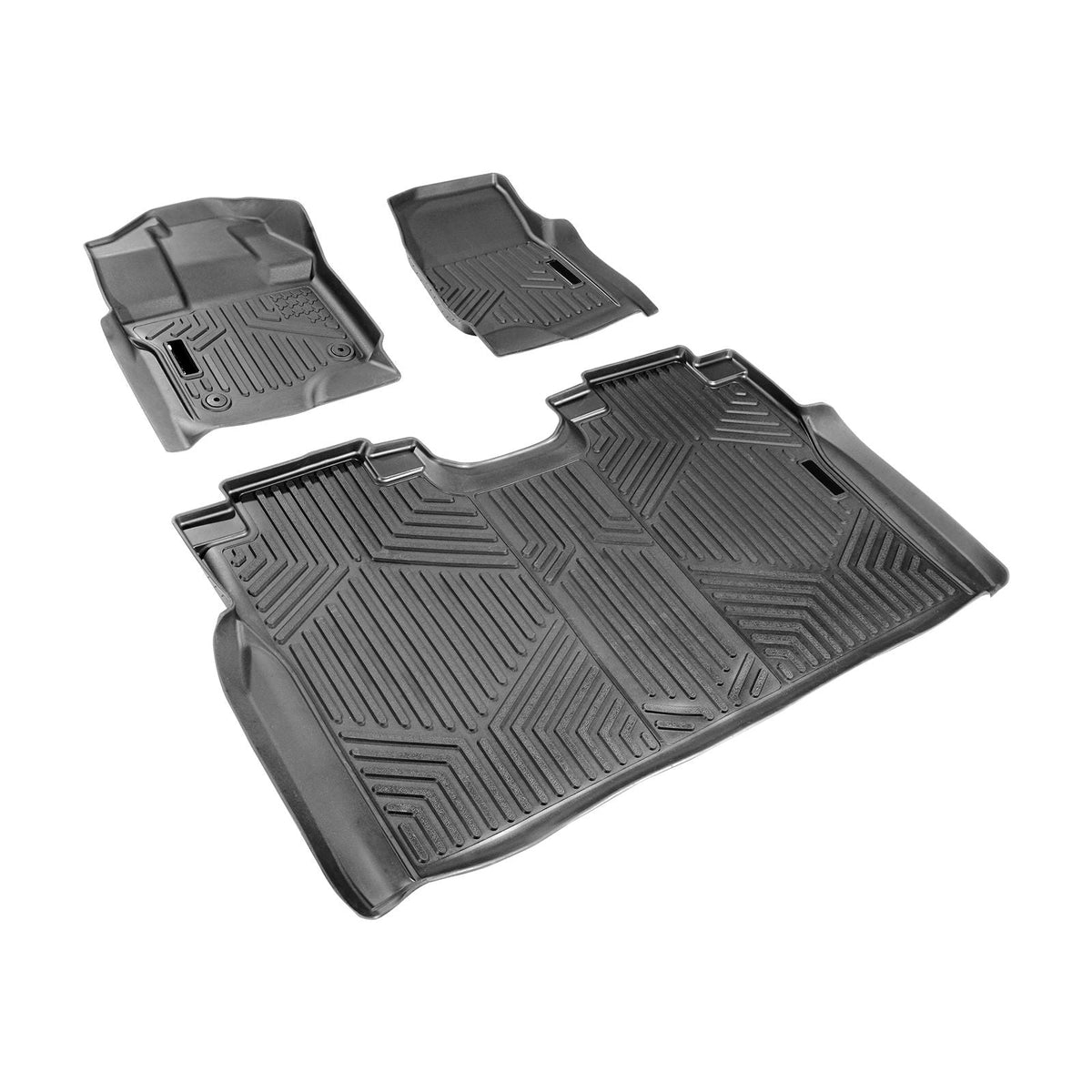 Automotive Floor Mats, Fits for 2015-2024 Ford F-150 (Includes 2022-2024 Lightning) SuperCrew with Carpet & Without Fold Flat Storage, 3 pcs Front and 2nd Row Liners, Liners for Trucks, Black