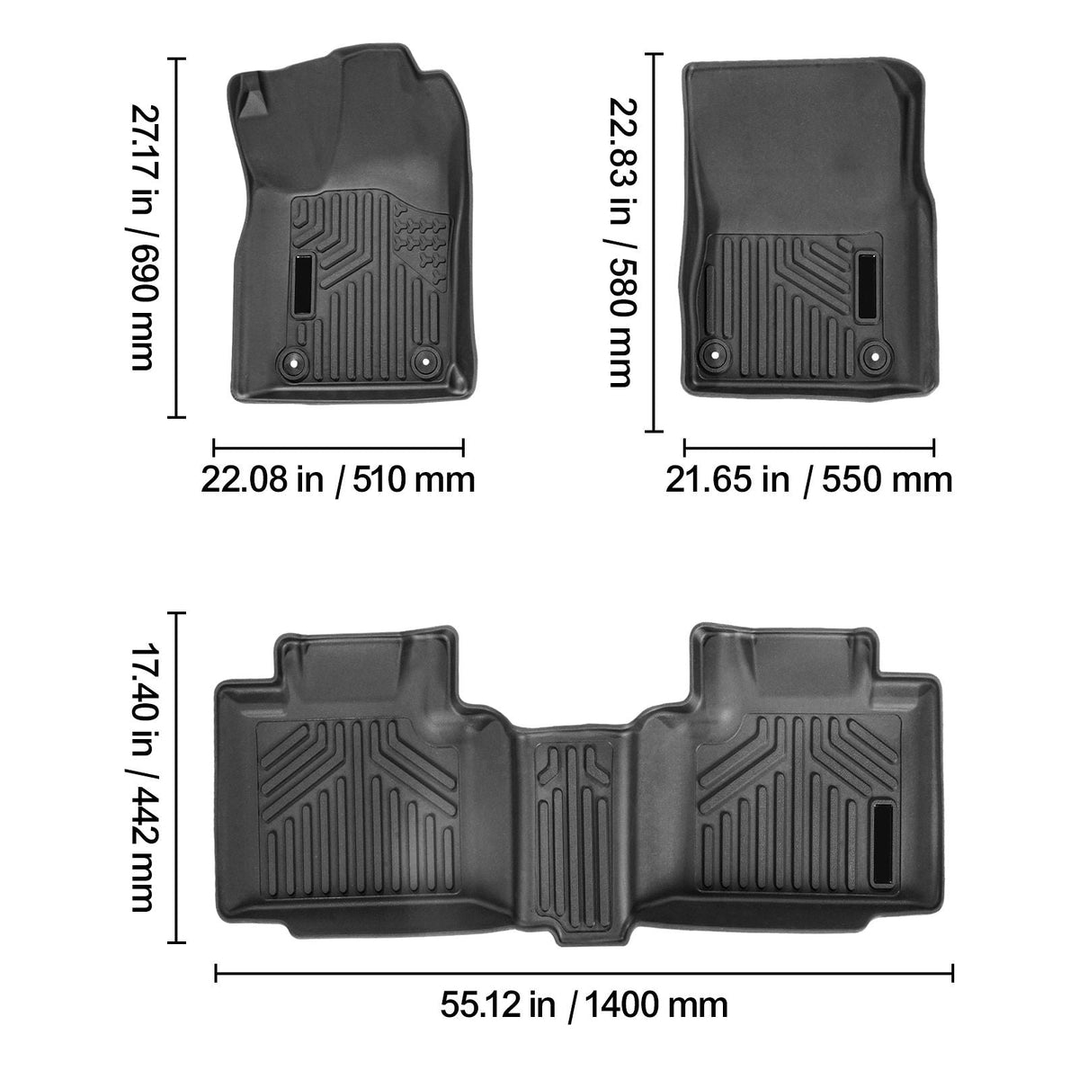 Automotive Floor Mats, Fits for Dodge Durango / Jeep Grand Cherokee 2016-2024 / 2016-2021, 3 pcs Front and 2nd Row Liners, All Weather Custom Fit TPE Vehicle Floor Mats, Easy to Clean, Black