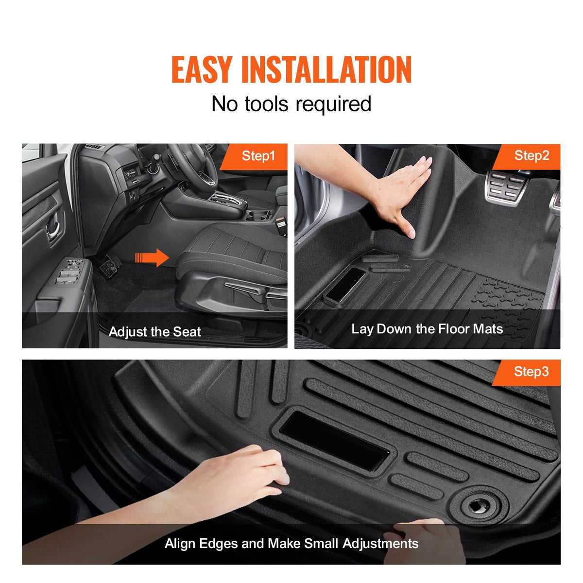 Automotive Floor Mats, Fits for Honda CR-V (Hybrid Models) 2017-2022, 3 pcs Front and 2nd Row Liners, All Weather Custom Fit TPE Vehicle Floor Mats, Easy to Clean Floor Liners for SUV, Black