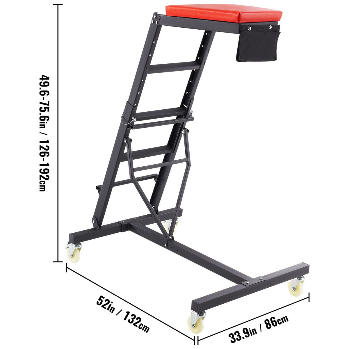 Automotive Top Creeper, with Adjustable Height 49.6" to 75.6", 400 LBS Capacity High Creeper, 4 Swivel Caster Wheels, Heavy Duty Creeper for Auto Repair and Maintenance