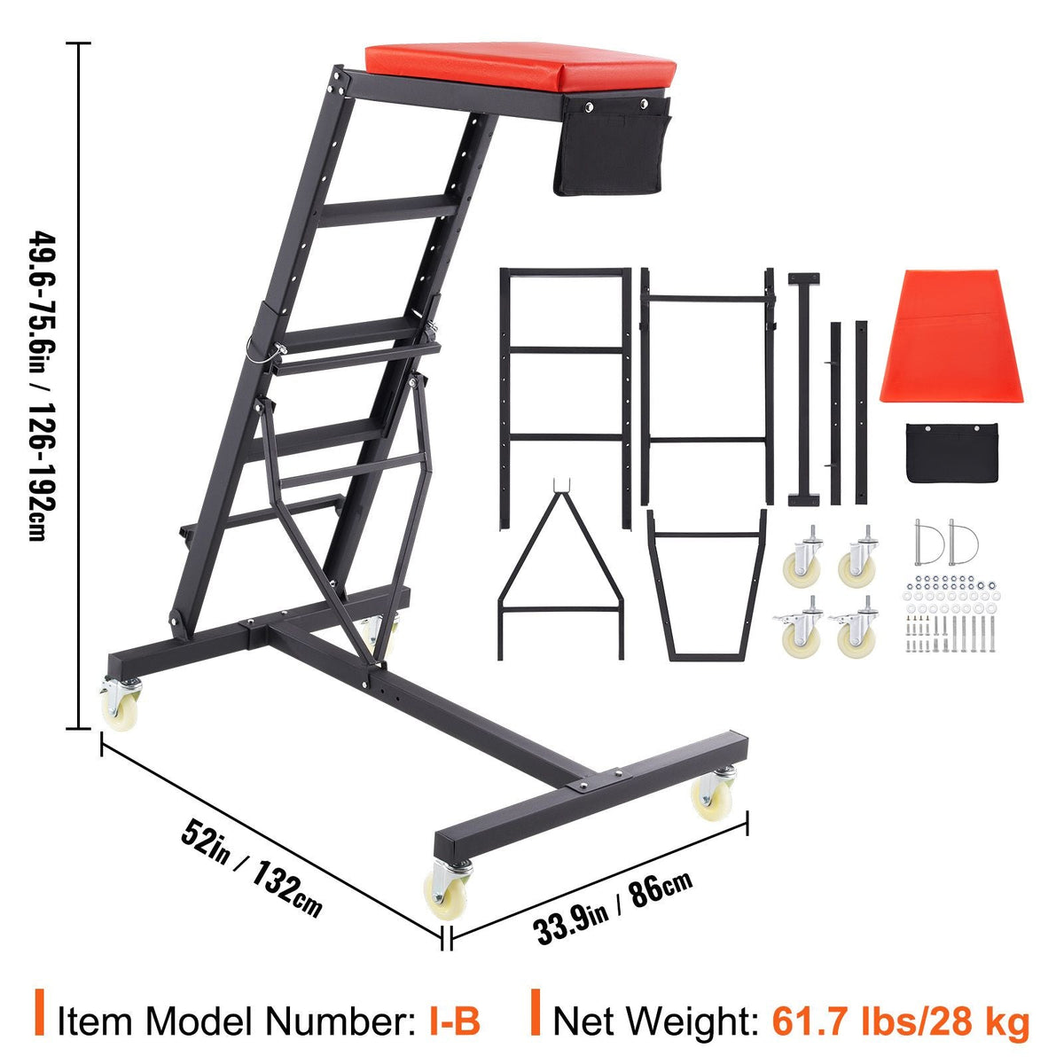 Automotive Top Creeper, with Adjustable Height 49.6" to 75.6", 400 LBS Capacity High Creeper, 4 Swivel Caster Wheels, Heavy Duty Creeper for Auto Repair and Maintenance