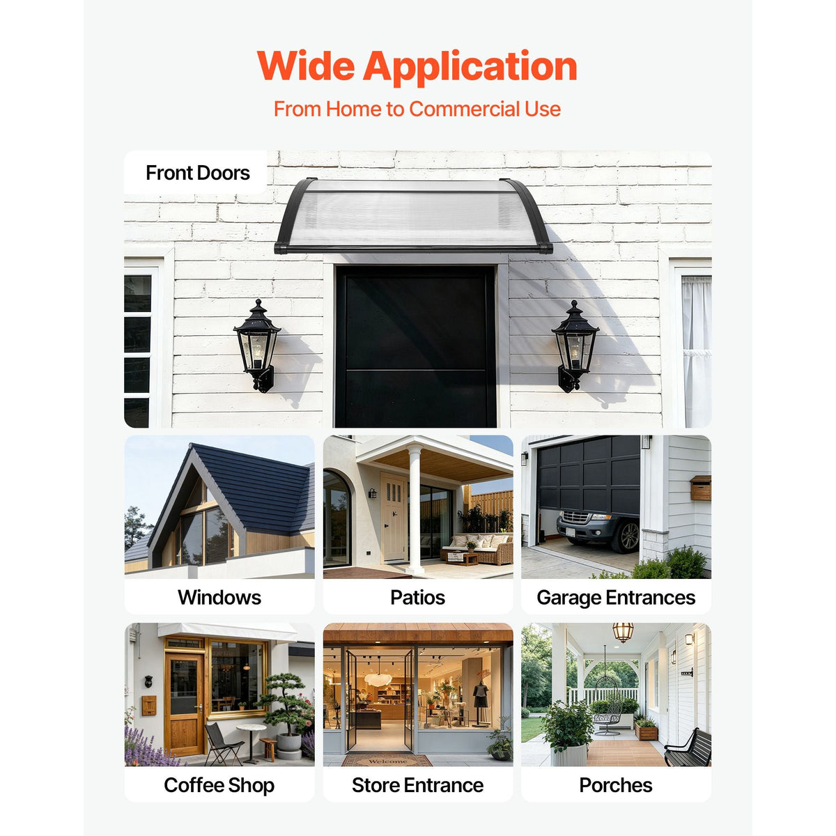 Awnings for Door Entrance, 38 x 40 in, Exterior Front Door Window Awnings with Drainage & ABS Bracket, Rain Snow Sun Protection, Overhang Polycarbonate Door Canopy for Porch Patio, Clear