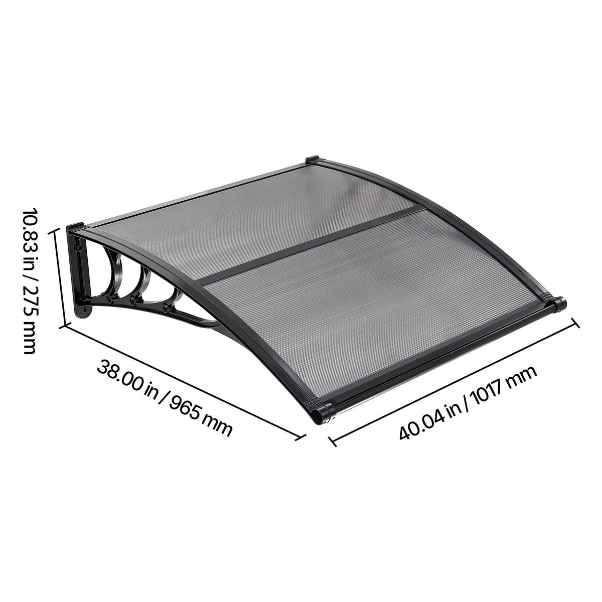 Awnings for Door Entrance, 38 x 40 in, Exterior Front Door Window Awnings with Drainage & ABS Bracket, Rain Snow Sun Protection, Overhang Polycarbonate Door Canopy for Porch Patio, Smoky Gray