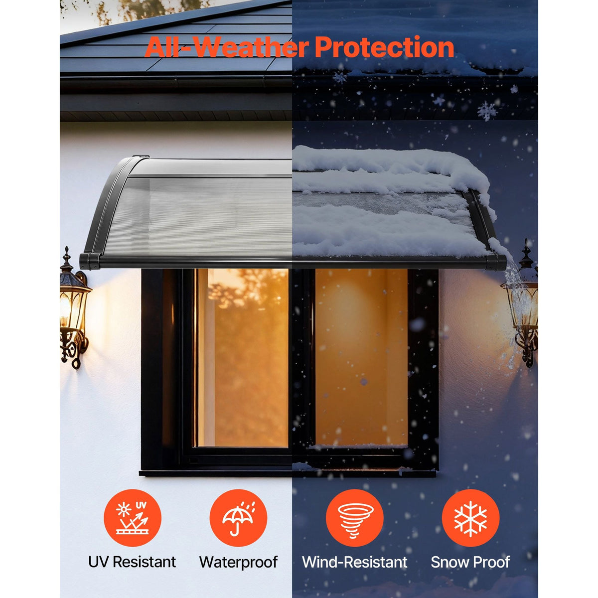 Awnings for Door Entrance, 38 x 40 in, Exterior Front Door Window Awnings with Drainage & ABS Bracket, Rain Snow Sun Protection, Overhang Polycarbonate Door Canopy for Porch Patio, Smoky Gray