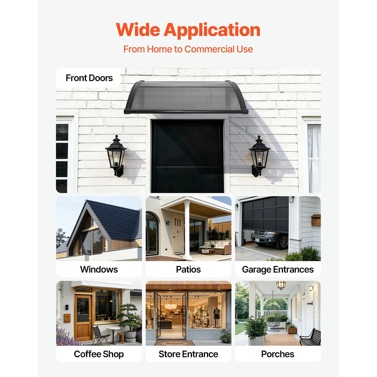 Awnings for Door Entrance, 38 x 40 in, Exterior Front Door Window Awnings with Drainage & ABS Bracket, Rain Snow Sun Protection, Overhang Polycarbonate Door Canopy for Porch Patio, Smoky Gray
