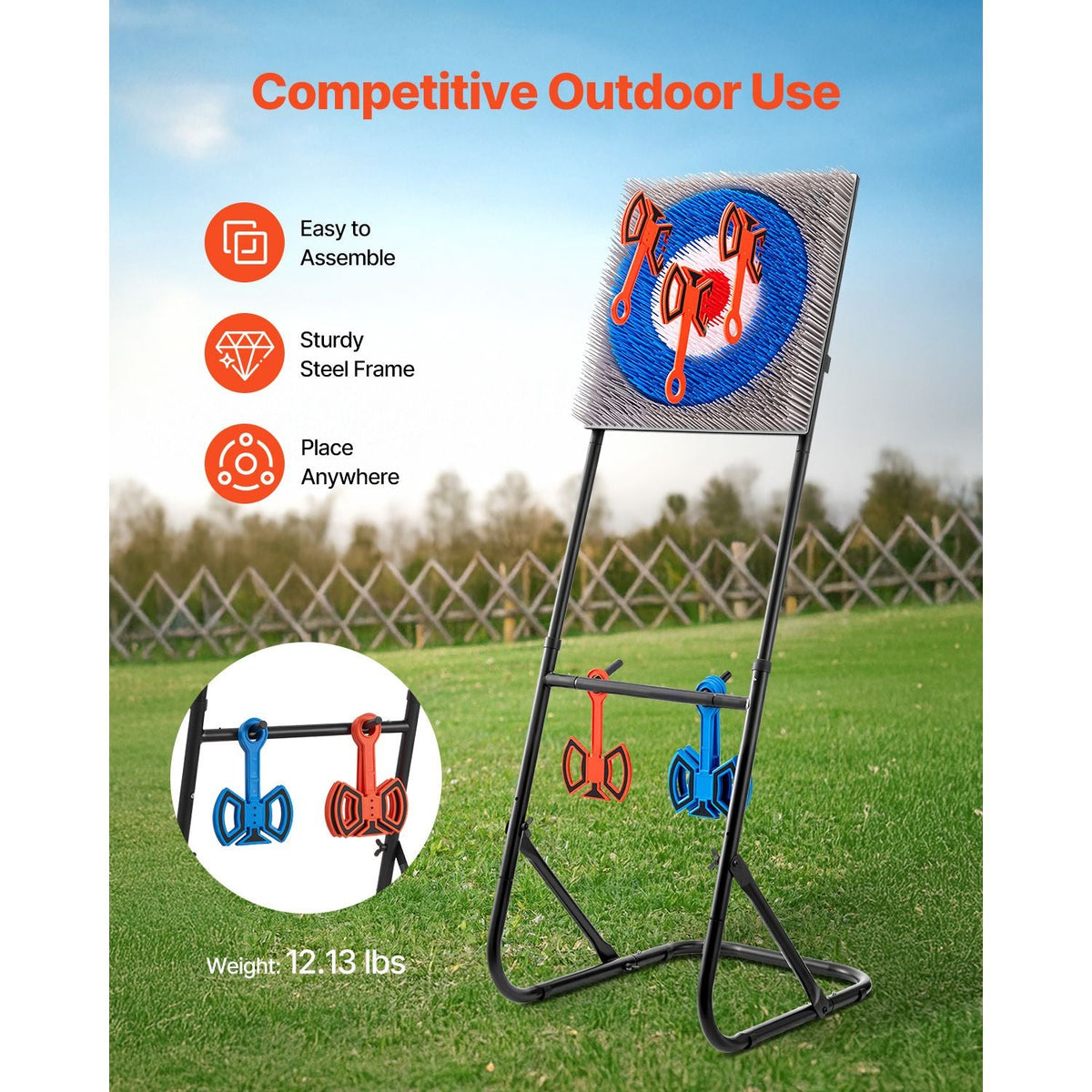 Axe Throwing Game, Plastic Bristle Target with 8 Throwing Axes Set, Foldable Steel Frame, Easy to Store, Stable Placement for Indoor and Outdoor, Backyard, Yard and Carnival Games, Adults Kids