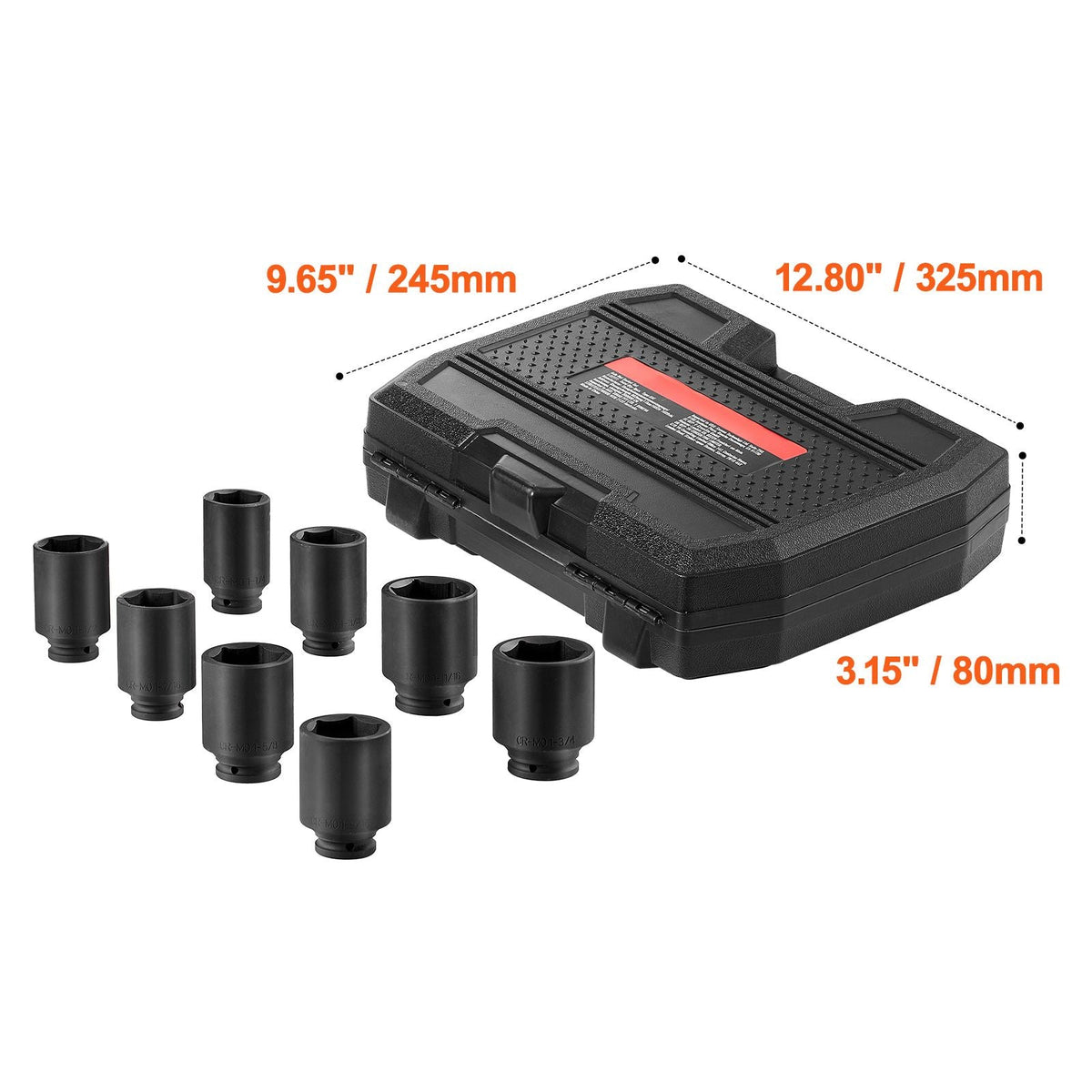 Axle Nut Impact Socket Set, 3/4" Drive Deep 6-Point 8-Piece SAE Spindle Nut Socket Set, CR-MO Heat Treated Large Socket Set with Storage Case, for Auto Repair, Removing or Installing Axle Nuts