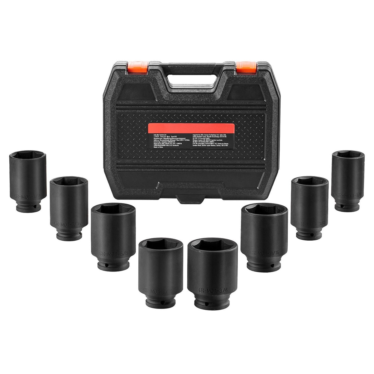 Axle Nut Impact Socket Set, 3/4" Drive Deep 6-Point 8-Piece SAE Spindle Nut Socket Set, CR-MO Heat Treated Large Socket Set with Storage Case, for Auto Repair, Removing or Installing Axle Nuts