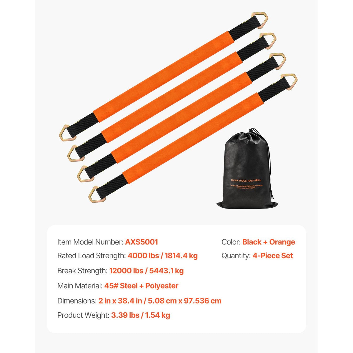 Axle Straps, 2 in x 3.2 ft Heavy Duty Axle Tie Down Straps, 12000 lbs Break Strength Axle Tie Down Straps with D Rings, 4 Pack Heavy Duty Axle Straps, for Car, Trailer, Truck, Towing & Hauling