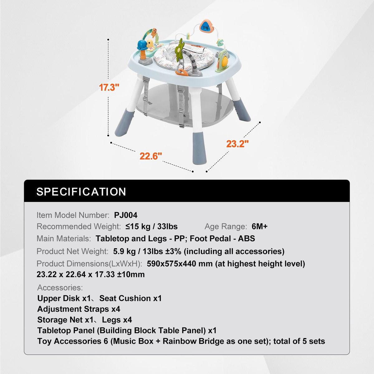 Baby Activity Center, Interactive Play Center, 360° Rotating Seat & Adjustable Height, Toddler Jumper Bouncer & Play Table with Developmental Toys, Music Songs, For Age 6 Months and Up