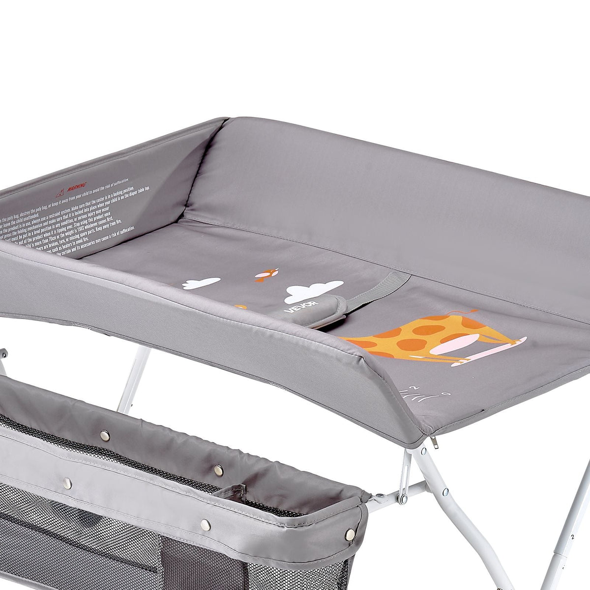 Baby Changing Table, Foldable Diaper Change Station with Side Basket, Adjustable Height Portable Changing Table with Lockable Wheels, Multi-Functional Storage Organizer Nursery, Light Gray