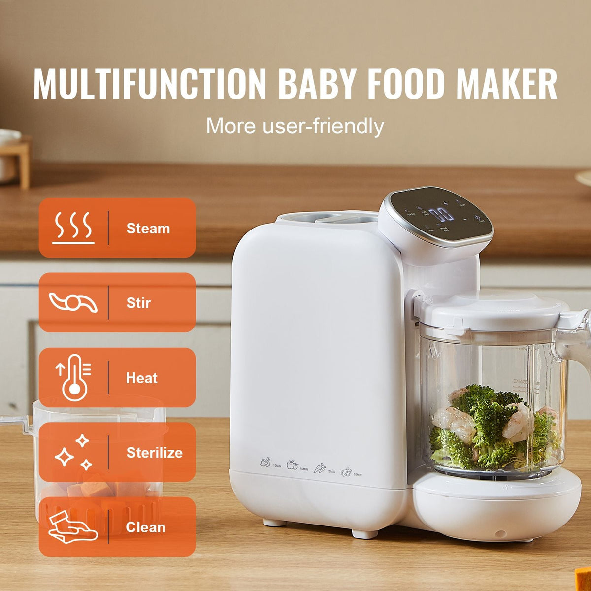 Baby Food Maker, 430W Baby Food Processor with 750 ml Tritan Bowl, SUS304 Stainless Steel, 5 in 1 Baby Food Puree Blender Steamer Grinder for Food, Fruit, Vegetable, Meat