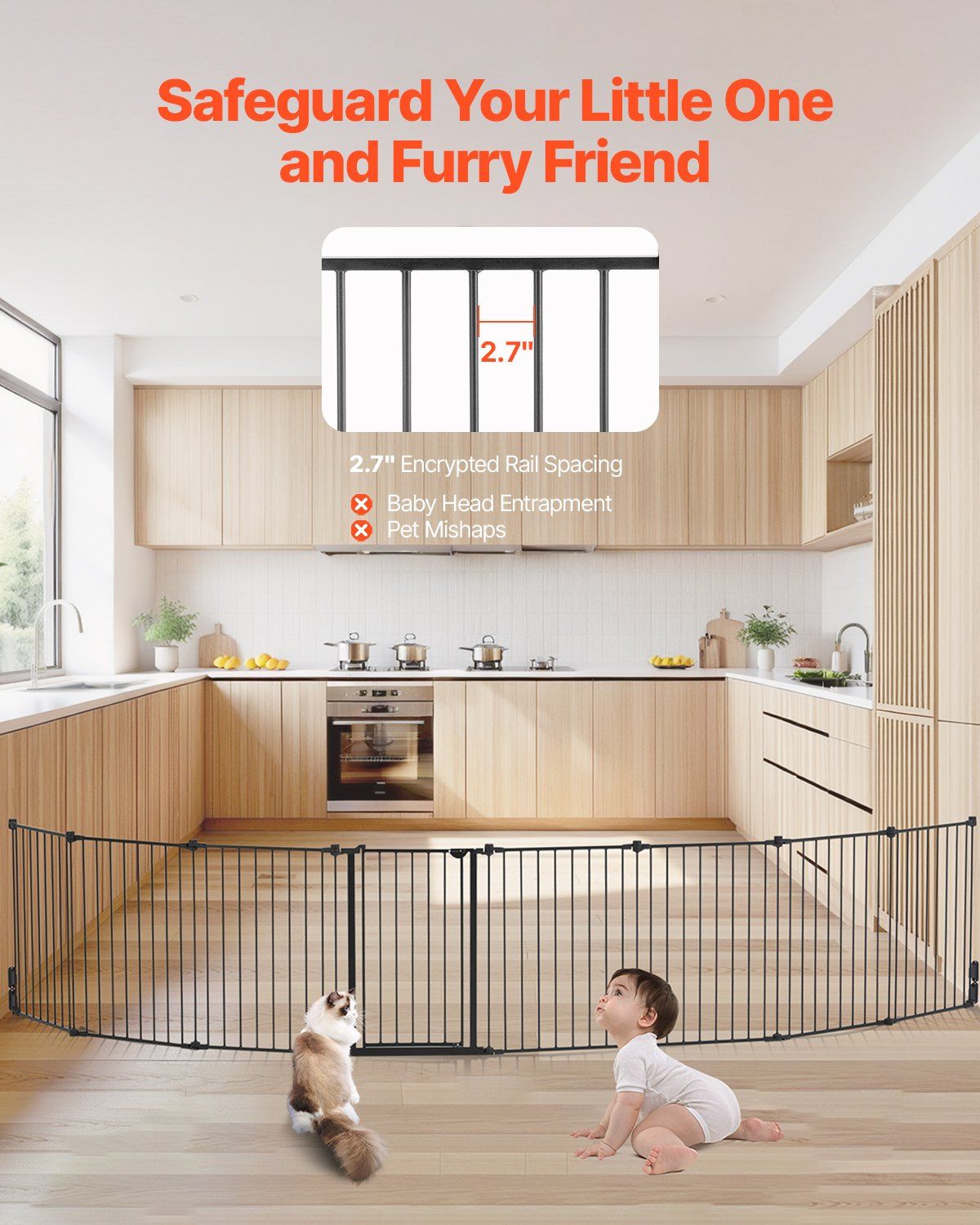 Baby Gate 192 Inch Extra Wide 28 Inch High 8-Panel Foldable Dog Gate Black