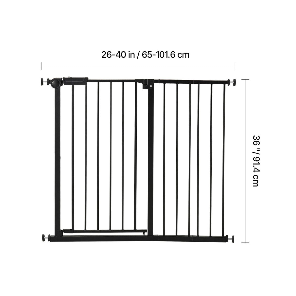 Baby Gate, 26-40 Inches Adjustable Width, 36 Inches High Dog Gate, Easy Step Walk Thru, for Child Pet Security, Pressure Mount Kit, Wall Cups, One-Hand Open, for Stairs and Doorways, Black