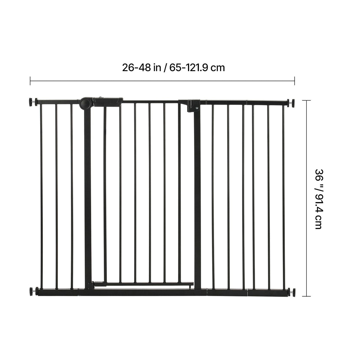 Baby Gate, 26-48 Inches Adjustable Width, 36 Inches High Dog Gate, Easy Step Walk Thru, for Child Pet Security, Pressure Mount Kit, Wall Cups, One-Hand Open, for Stairs and Doorways, Black