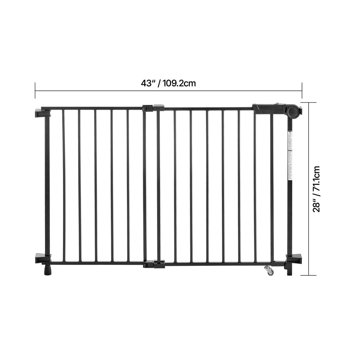 Baby Gate, 29.5-43 Inches Adjustable Width, 28 Inches High Dog Gate, No Threshold Bar, Easy Step Walk Thru, for Child Pet Security, with Screws, One-Hand Open, for Stairs and Doorways, Black