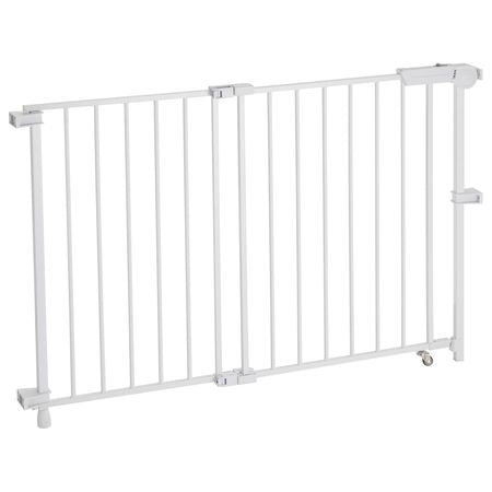Baby Gate, 29.5-43 Inches Adjustable Width, 28 Inches High Dog Gate, No Threshold Bar, Easy Step Walk Thru, for Child Pet Security, with Screws, One-Hand Open, for Stairs and Doorways, White