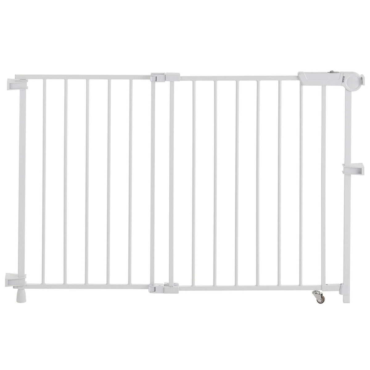 Baby Gate, 29.5-43 Inches Adjustable Width, 28 Inches High Dog Gate, No Threshold Bar, Easy Step Walk Thru, for Child Pet Security, with Screws, One-Hand Open, for Stairs and Doorways, White