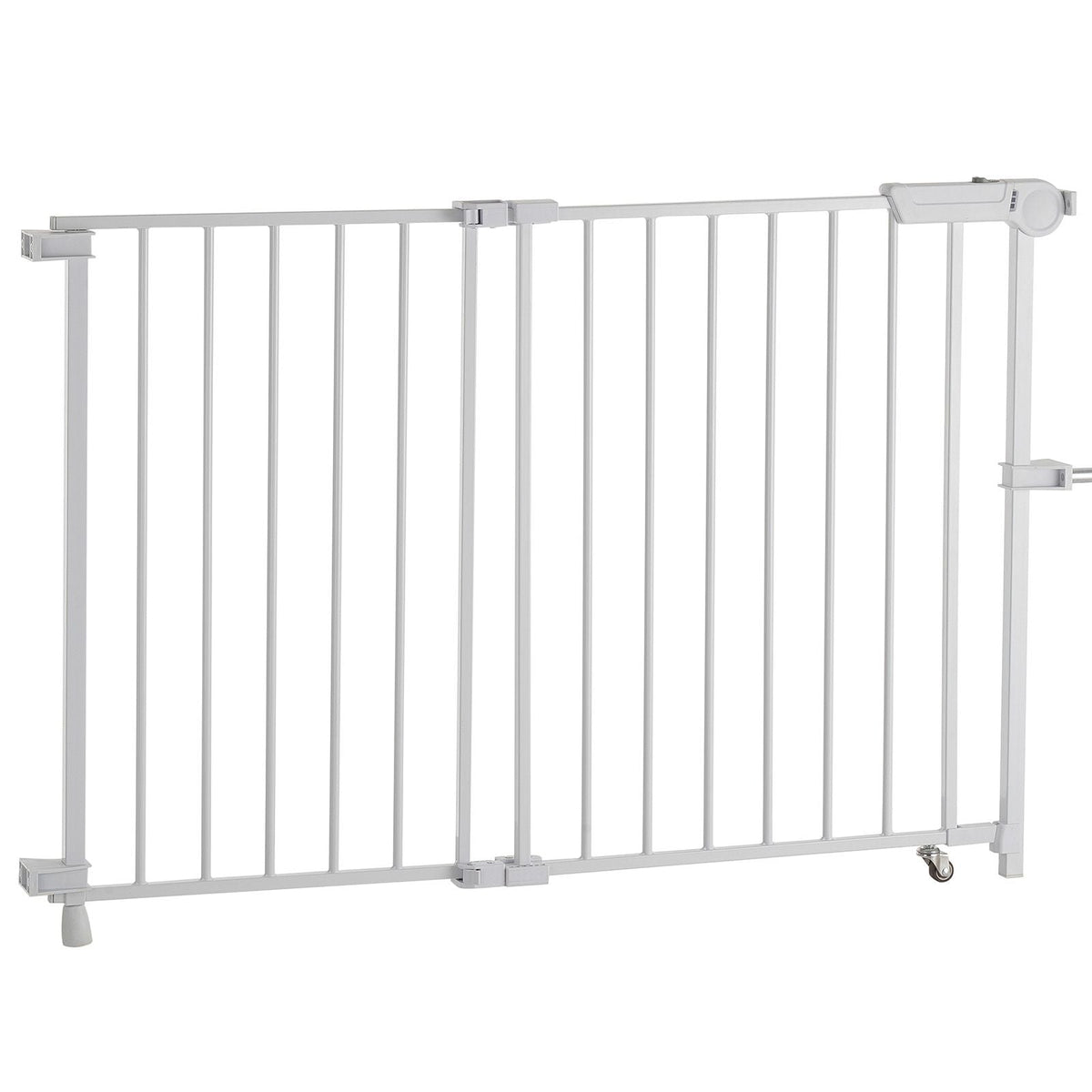 Baby Gate, 29.5-43 Inches Adjustable Width, 28 Inches High Dog Gate, No Threshold Bar, Easy Step Walk Thru, for Child Pet Security, with Screws, One-Hand Open, for Stairs and Doorways, White