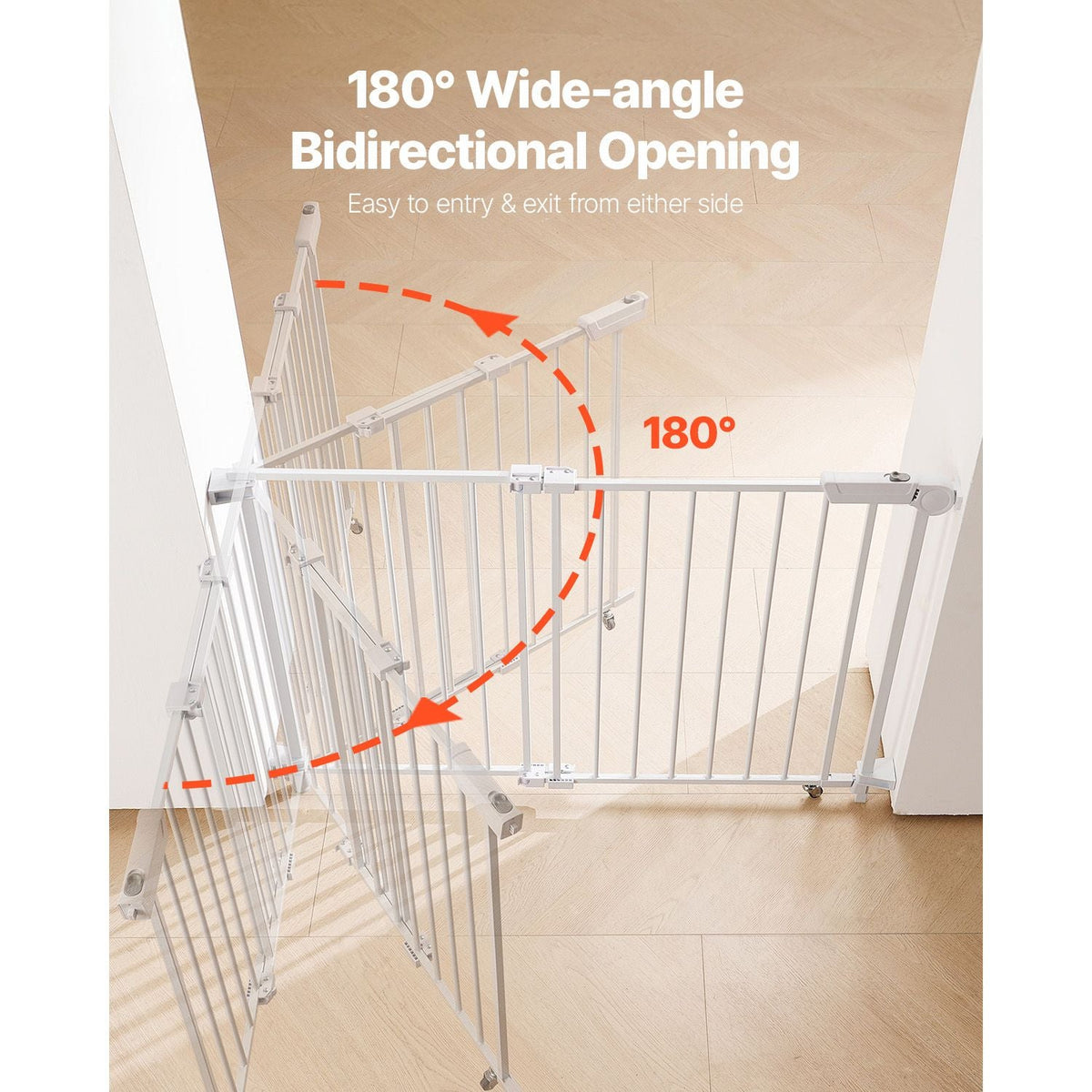 Baby Gate, 29.5-43 Inches Adjustable Width, 28 Inches High Dog Gate, No Threshold Bar, Easy Step Walk Thru, for Child Pet Security, with Screws, One-Hand Open, for Stairs and Doorways, White