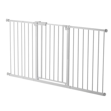Baby Gate, 60.6-63.3 Inches Adjustable Width, 30 Inches High Dog Gate, Easy Step Walk Thru, for Child Pet Security, Pressure Mount Kit, Wall Cups, One-Hand Open, for Stairs and Doorways, White