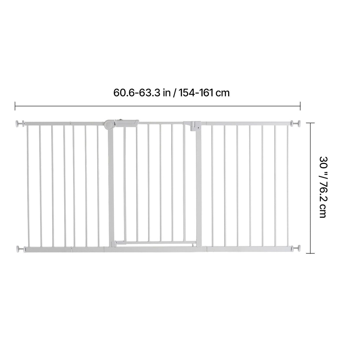 Baby Gate, 60.6-63.3 Inches Adjustable Width, 30 Inches High Dog Gate, Easy Step Walk Thru, for Child Pet Security, Pressure Mount Kit, Wall Cups, One-Hand Open, for Stairs and Doorways, White