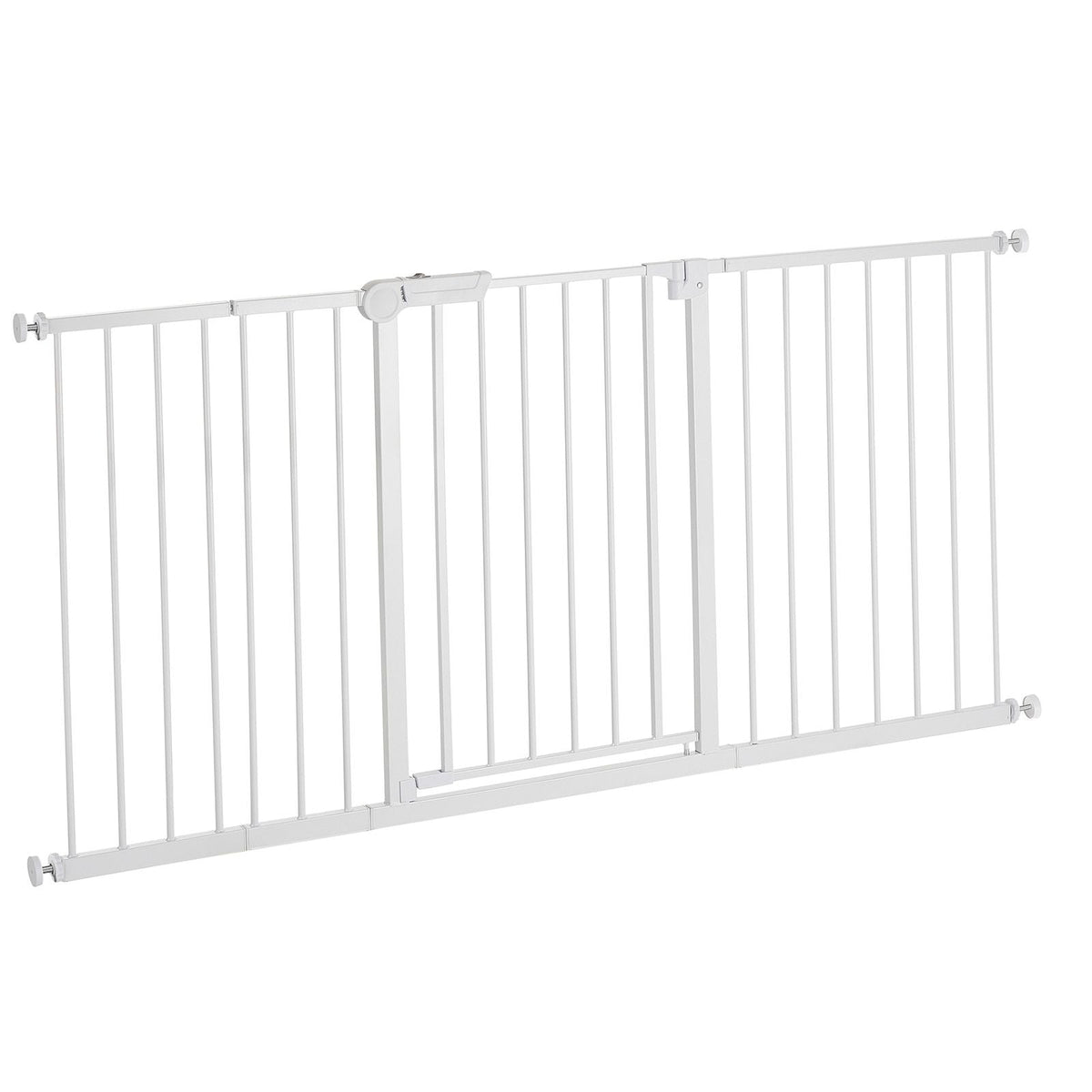 Baby Gate, 60.6-63.3 Inches Adjustable Width, 30 Inches High Dog Gate, Easy Step Walk Thru, for Child Pet Security, Pressure Mount Kit, Wall Cups, One-Hand Open, for Stairs and Doorways, White