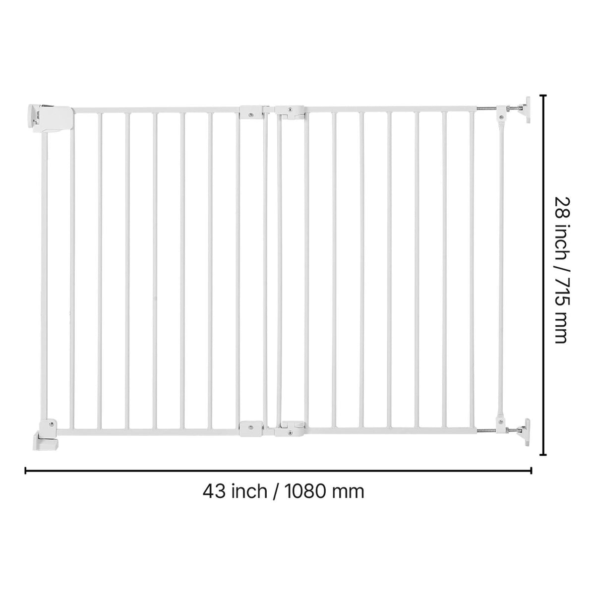 Baby Gate for Stairs, 26-43 in Adjustable Width, 28 in High Dog Gate, No Bottom Bar, One-Handed Operation, Easy Drilling Installation with Hardware Kit, for Stairs, Doorways, and House, White