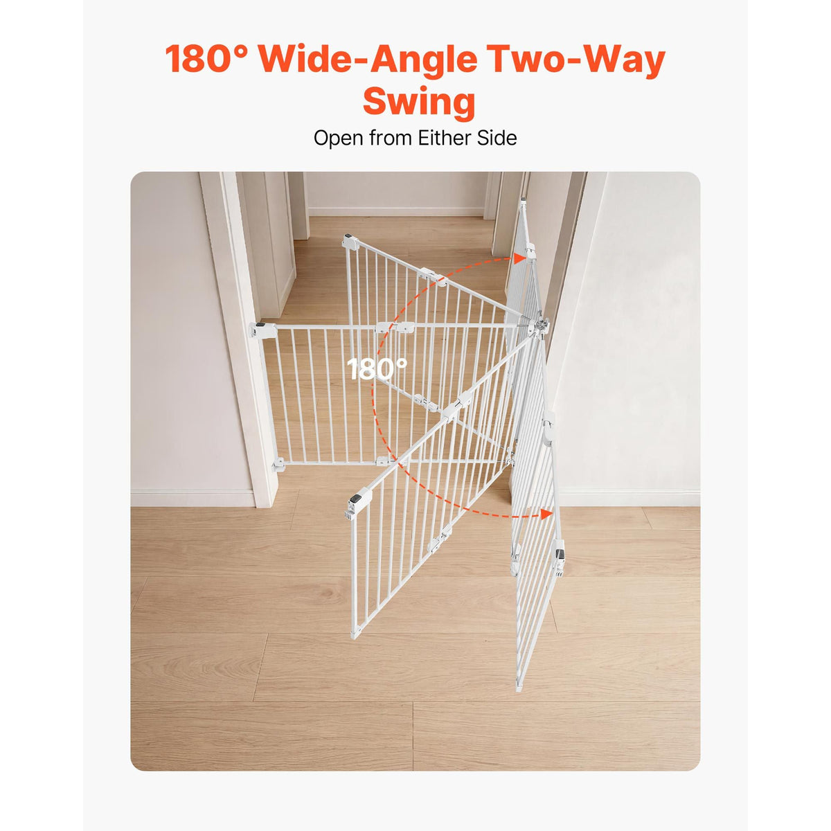 Baby Gate for Stairs, 26-43 in Adjustable Width, 28 in High Dog Gate, No Bottom Bar, One-Handed Operation, Easy Drilling Installation with Hardware Kit, for Stairs, Doorways, and House, White