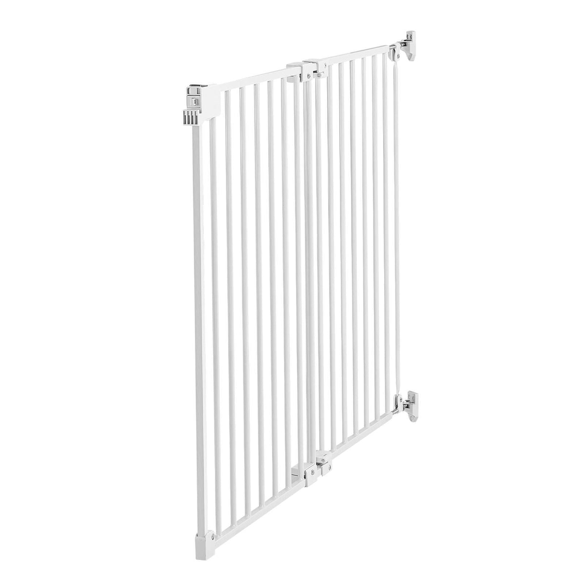 Baby Gate for Stairs, 26-43 in Adjustable Width, 28 in High Dog Gate, No Bottom Bar, One-Handed Operation, Easy Drilling Installation with Hardware Kit, for Stairs, Doorways, and House, White