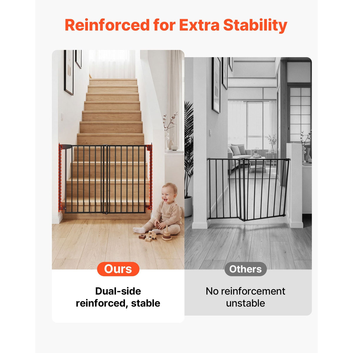 Baby Gate for Stairs, 28-43 in Adjustable Width, 30 in High Dog Gate, No Bottom Bar, One-Handed Operation, Easy Drilling Installation with Hardware Kit, for Stairs, Doorways, and House, Black
