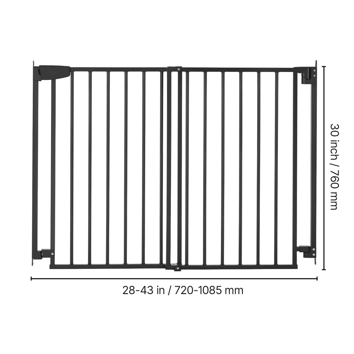 Baby Gate for Stairs, 28-43 in Adjustable Width, 30 in High Dog Gate, No Bottom Bar, One-Handed Operation, Easy Drilling Installation with Hardware Kit, for Stairs, Doorways, and House, Black
