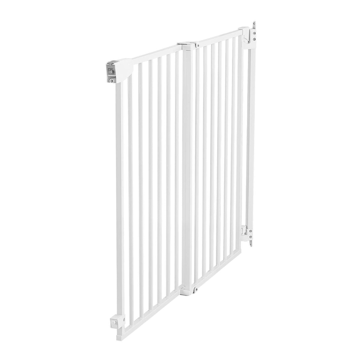 Baby Gate for Stairs, 28-43 in Adjustable Width, 30 in High Dog Gate, No Bottom Bar, One-Handed Operation, Easy Drilling Installation with Hardware Kit, for Stairs, Doorways, and House, White