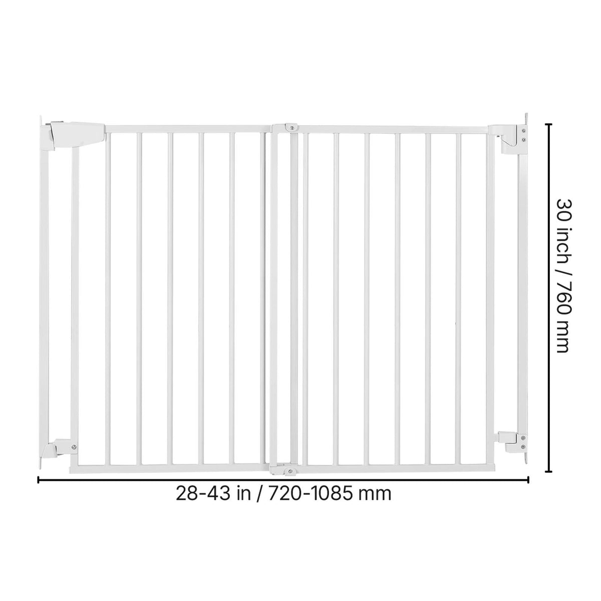 Baby Gate for Stairs, 28-43 in Adjustable Width, 30 in High Dog Gate, No Bottom Bar, One-Handed Operation, Easy Drilling Installation with Hardware Kit, for Stairs, Doorways, and House, White