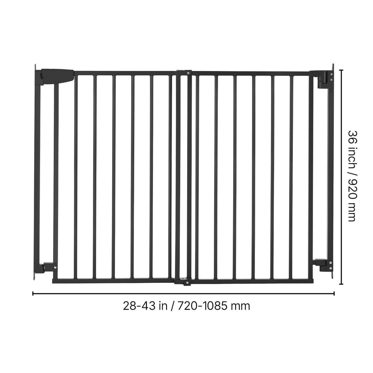 Baby Gate for Stairs, 28-43 in Adjustable Width, 36 in High Dog Gate, No Bottom Bar, One-Handed Operation, Easy Drilling Installation with Hardware Kit, for Stairs, Doorways, and House, Black