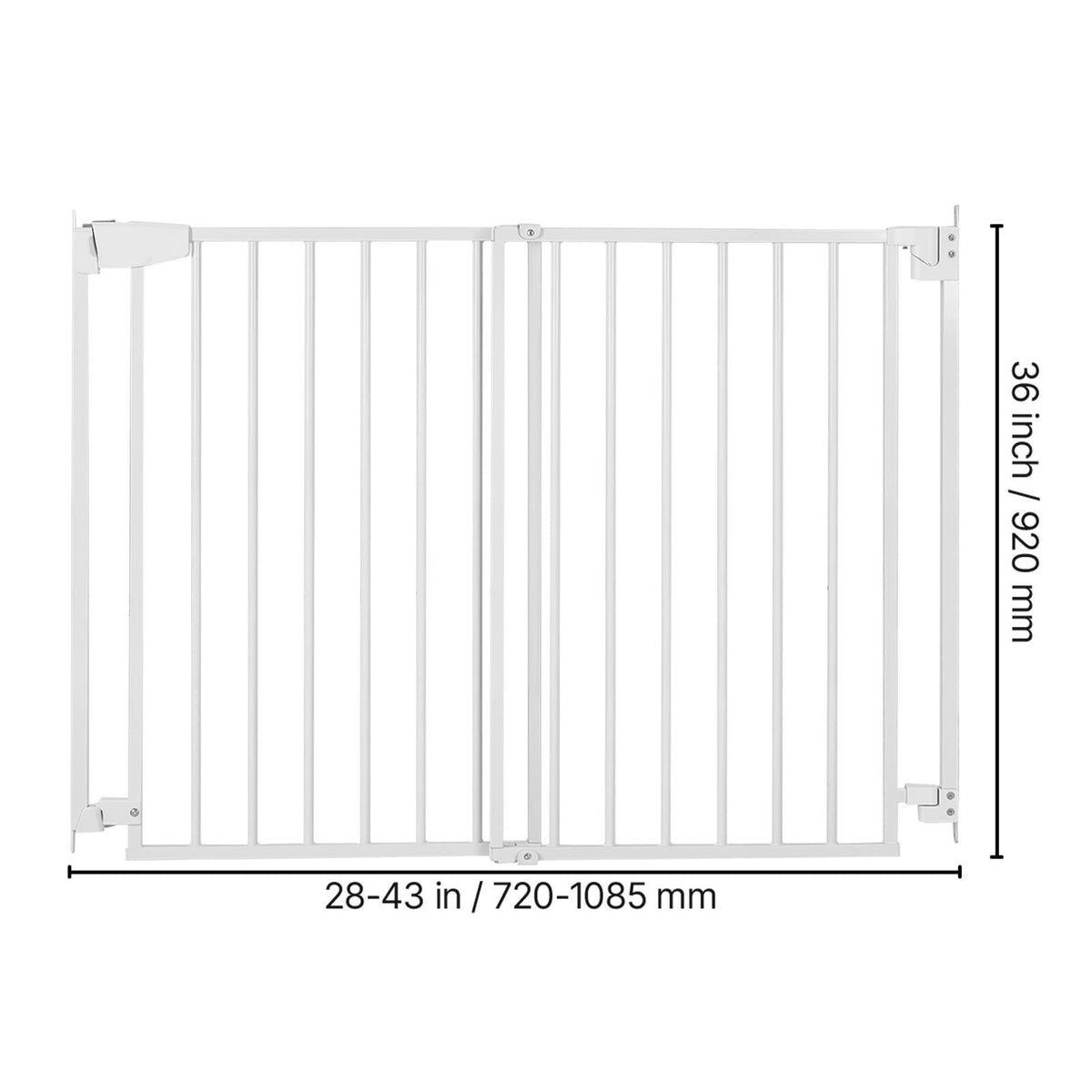 Baby Gate for Stairs, 29-43 in Adjustable Width, 36 in High Dog Gate, No Bottom Bar, One-Handed Operation, Easy Drilling Installation with Hardware Kit, for Stairs, Doorways, and House, White