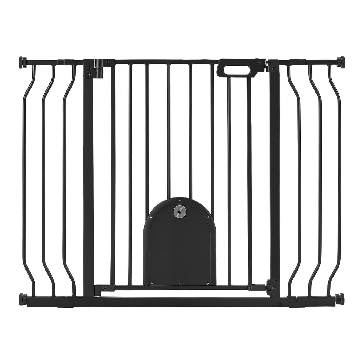Baby Gate for Stairs, 29.5-43 in Adjustable Width, Baby Gate with Adjustable Cat Door, with Pressure Mount Kit and Wall Mount Kit, Secure Metal Pet Door for Stairs, Doorways, and House, Black
