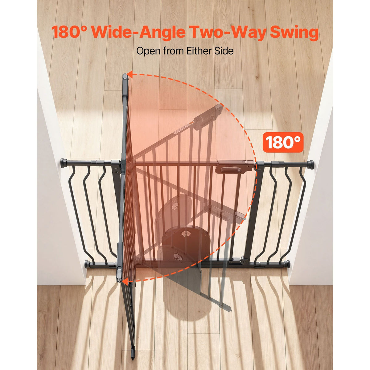 Baby Gate for Stairs, 29.5-43 in Adjustable Width, Baby Gate with Adjustable Cat Door, with Pressure Mount Kit and Wall Mount Kit, Secure Metal Pet Door for Stairs, Doorways, and House, Black
