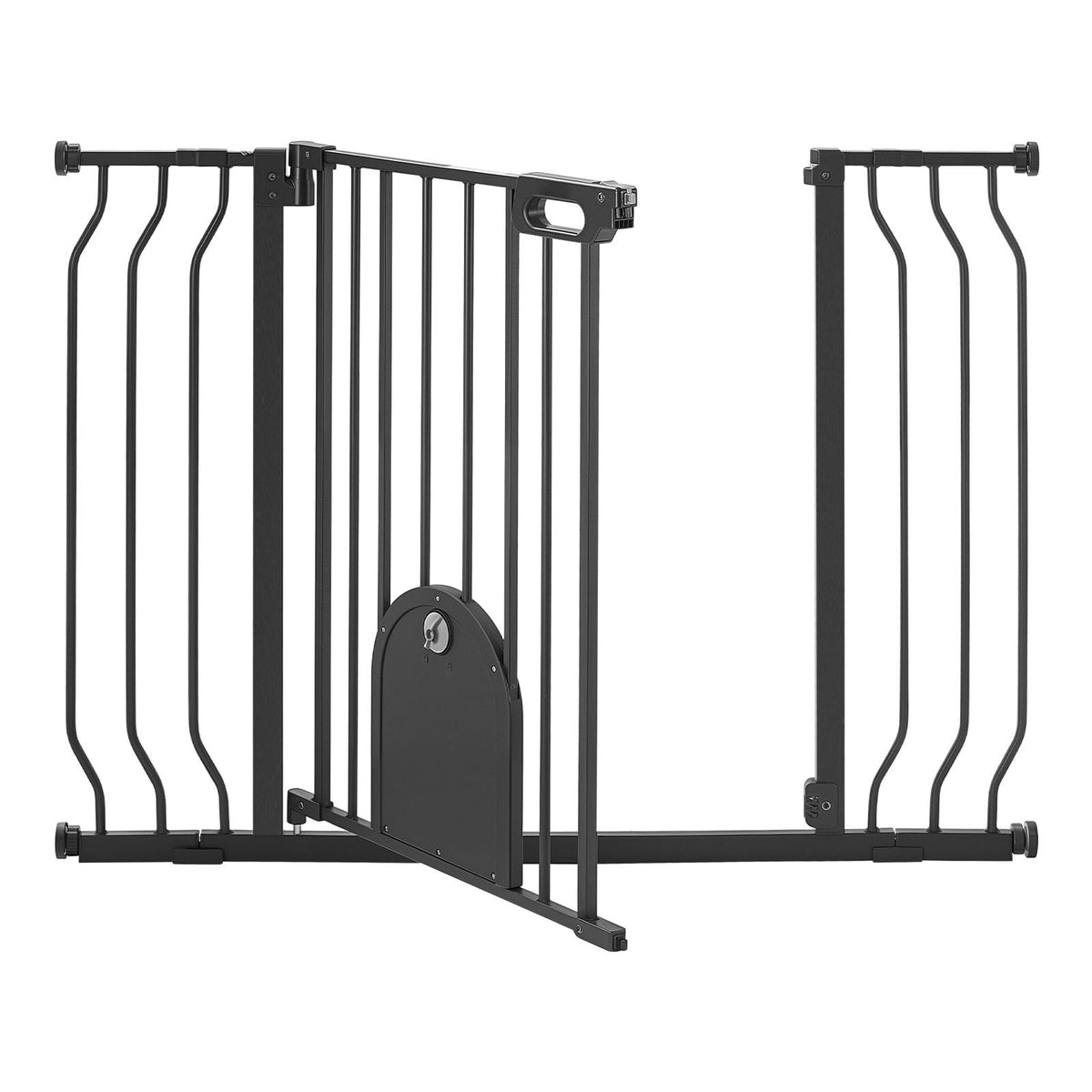 Baby Gate for Stairs, 29.5-43 in Adjustable Width, Baby Gate with Adjustable Cat Door, with Pressure Mount Kit and Wall Mount Kit, Secure Metal Pet Door for Stairs, Doorways, and House, Black