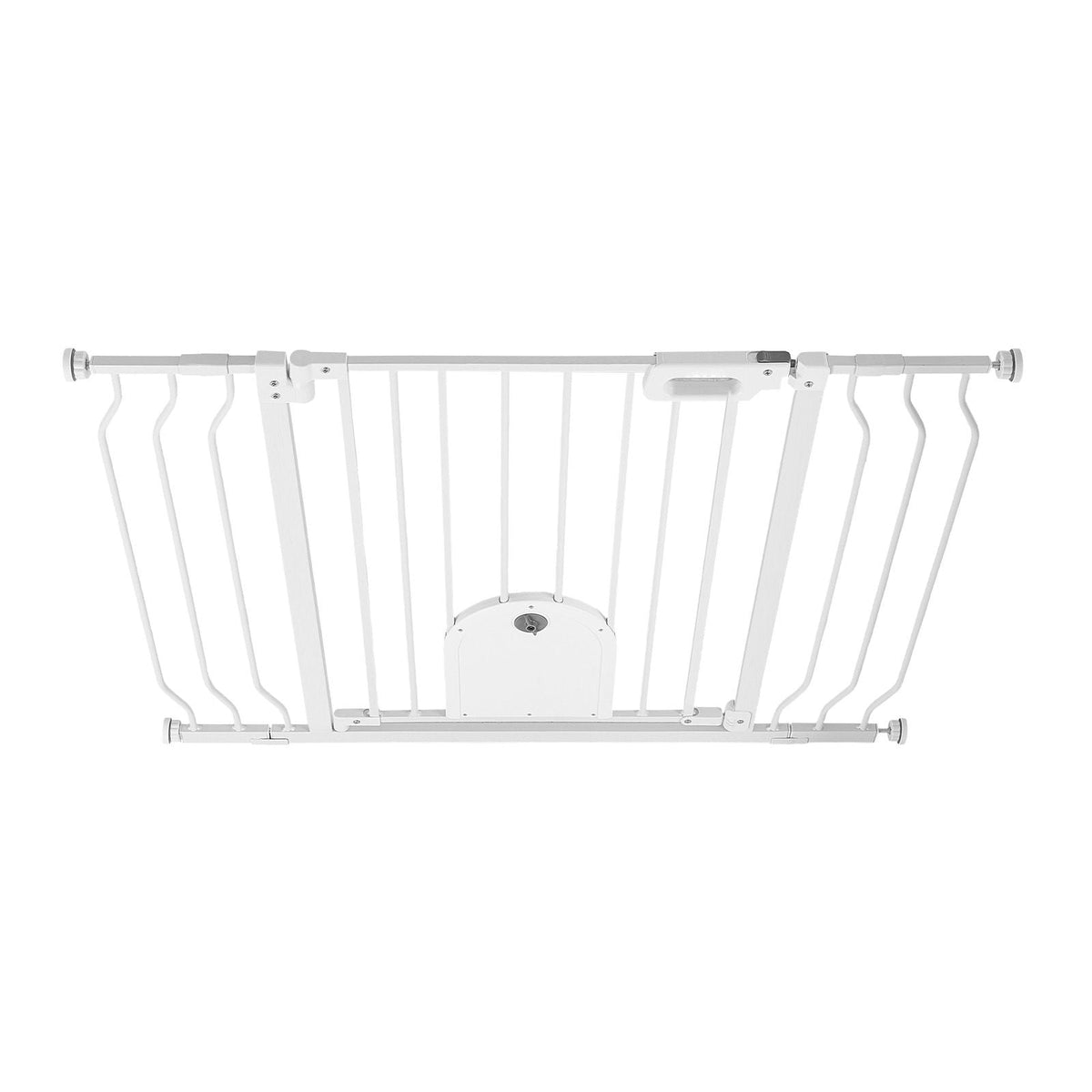 Baby Gate for Stairs, 29.5-43 in Adjustable Width, Baby Gate with Adjustable Cat Door, with Pressure Mount Kit and Wall Mount Kit, Secure Metal Pet Door for Stairs, Doorways, and House, White