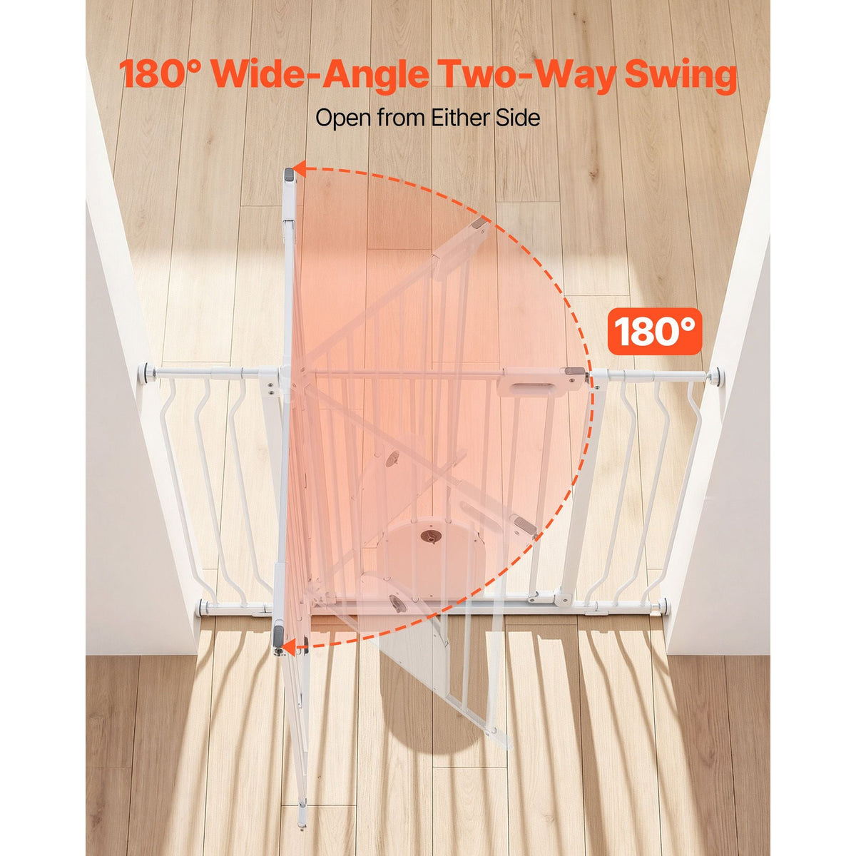 Baby Gate for Stairs, 29.5-43 in Adjustable Width, Baby Gate with Adjustable Cat Door, with Pressure Mount Kit and Wall Mount Kit, Secure Metal Pet Door for Stairs, Doorways, and House, White