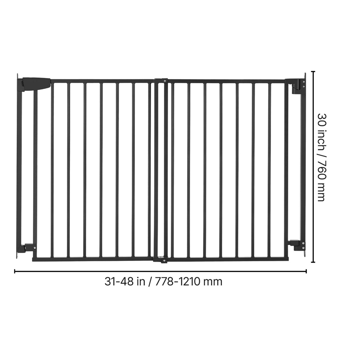 Baby Gate for Stairs, 31-48 in Adjustable Width, 30 in High Dog Gate, No Bottom Bar, One-Handed Operation, Easy Drilling Installation with Hardware Kit, for Stairs, Doorways, and House, Black