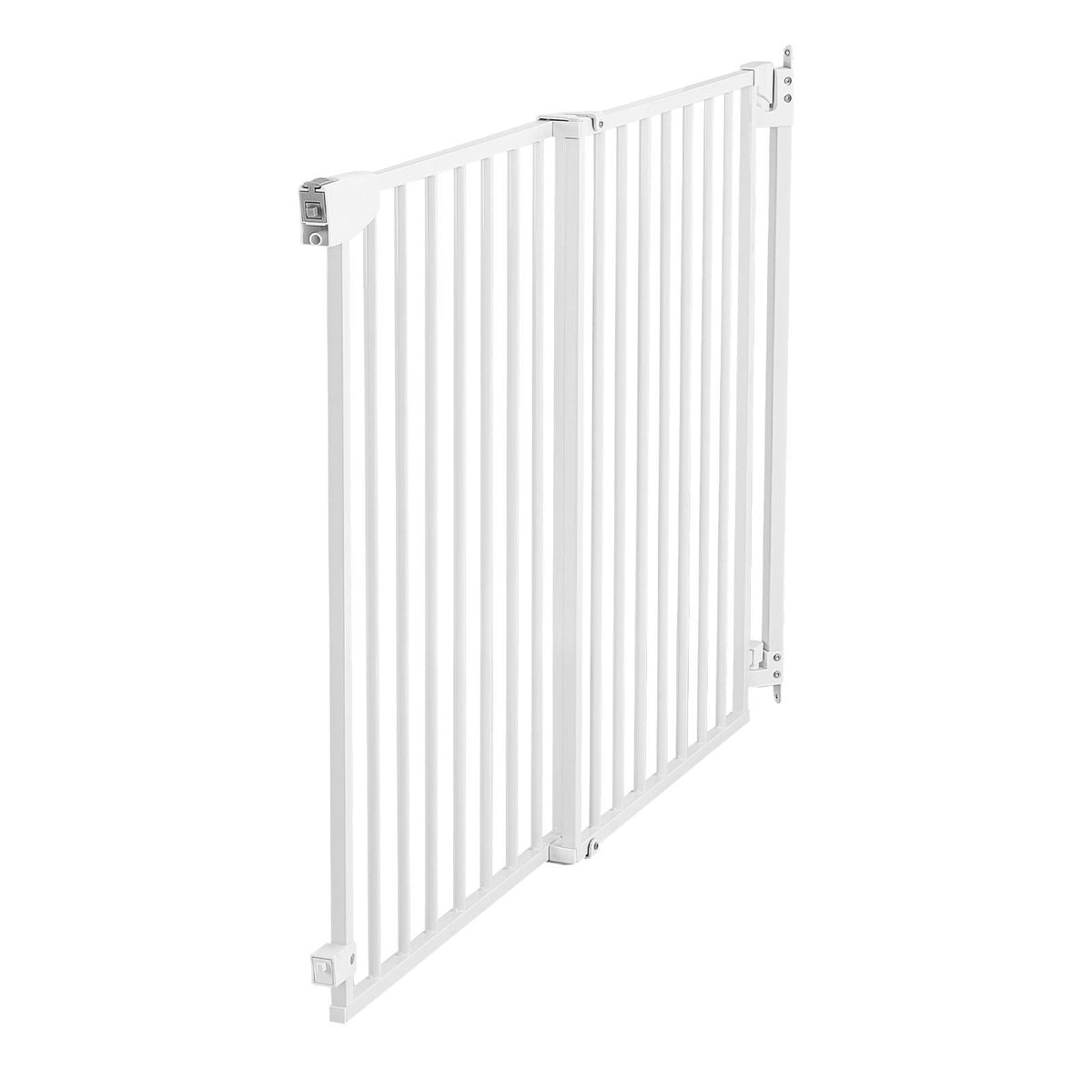 Baby Gate for Stairs, 31-48 in Adjustable Width, 30 in High Dog Gate, No Bottom Bar, One-Handed Operation, Easy Drilling Installation with Hardware Kit, for Stairs, Doorways, and House, White