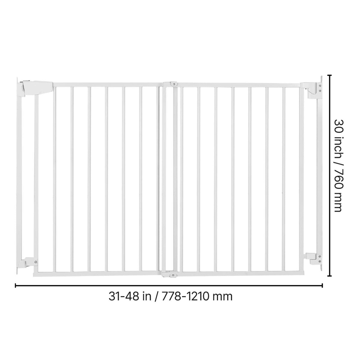 Baby Gate for Stairs, 31-48 in Adjustable Width, 30 in High Dog Gate, No Bottom Bar, One-Handed Operation, Easy Drilling Installation with Hardware Kit, for Stairs, Doorways, and House, White
