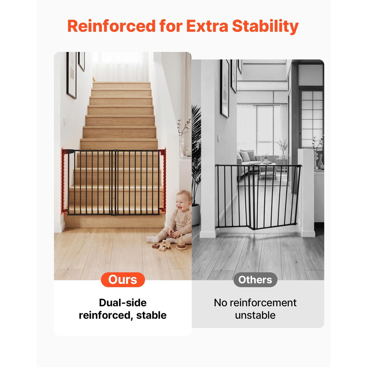 Baby Gate for Stairs, 31-48 in Adjustable Width, 36 in High Dog Gate, No Bottom Bar, One-Handed Operation, Easy Drilling Installation with Hardware Kit, for Stairs, Doorways, and House, Black