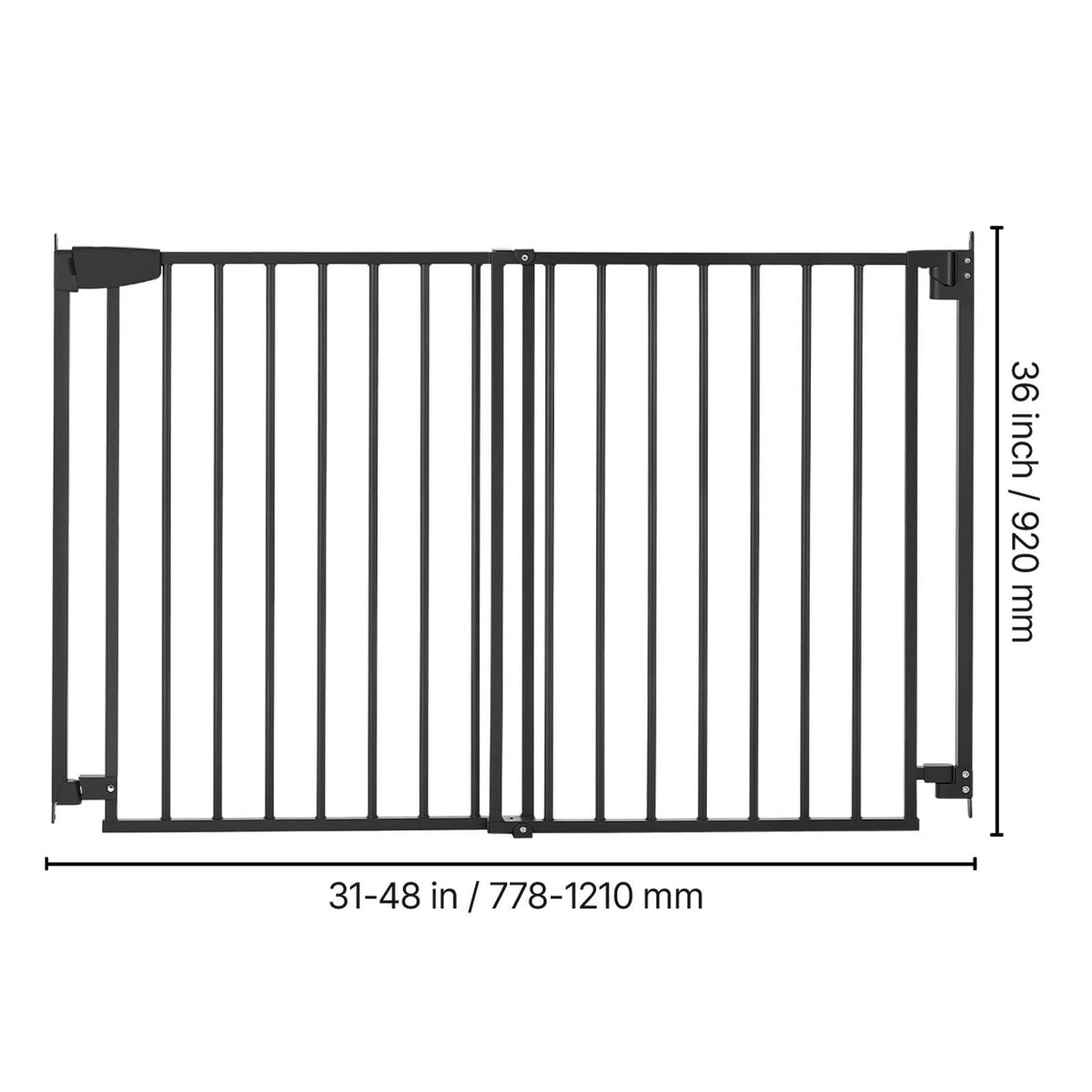 Baby Gate for Stairs, 31-48 in Adjustable Width, 36 in High Dog Gate, No Bottom Bar, One-Handed Operation, Easy Drilling Installation with Hardware Kit, for Stairs, Doorways, and House, Black
